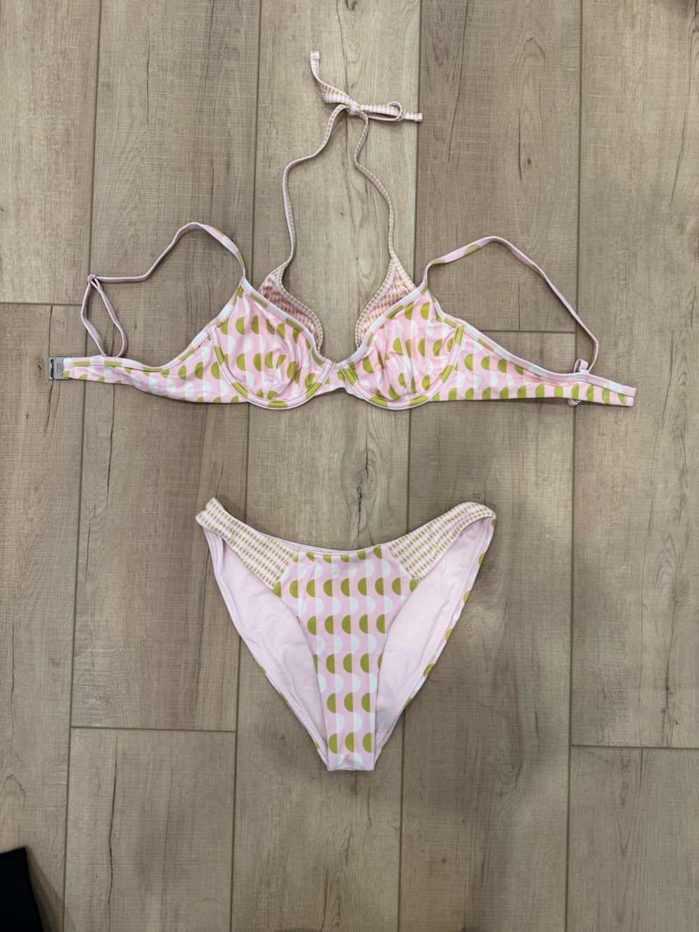 Blackbough Pink and Olive Wave Bikini Top